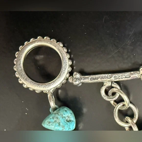 SX 925 Sterling Silver Necklace Turquoise Nugget Hand Knotted Toggle Clasp 82”L